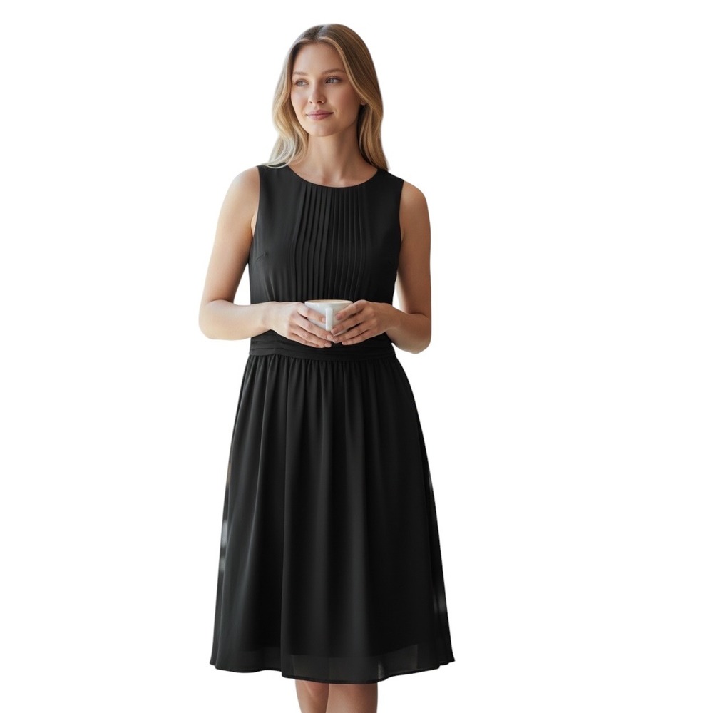 Lauren Ralph Lauren Evening Black Chiffon Pleated Cocktail Dress Size 16